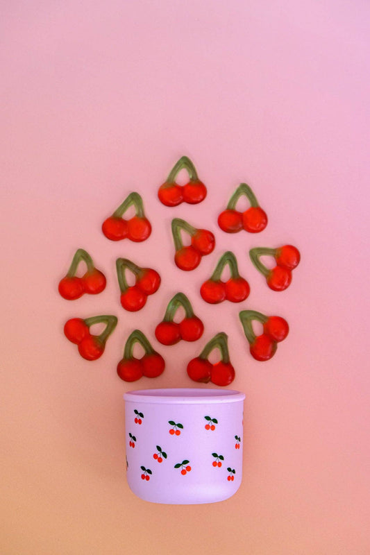 A close-up showing the soft textures and quality craftsmanship of the Cherub Silicone SNACK POT.