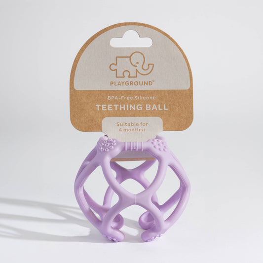 A close-up showing the soft textures and quality craftsmanship of the Playground Silicone Teething Ball - Light Purple.