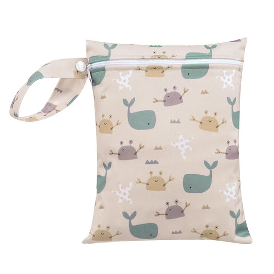 Small wet bag showing snap closure and carry handle