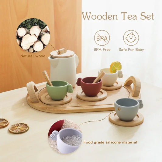 Food-grade silicone tea set with teapot, cups and accessories