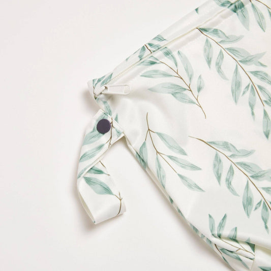 A close-up showing the soft textures and quality craftsmanship of the Olive Leaf Mid Wet Bag: Olive Leaf.