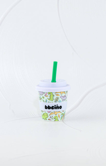 A close-up showing the soft textures and quality craftsmanship of the Sip-a-saurus Babycino Cup - 120ml (STRAW INCLUDED).