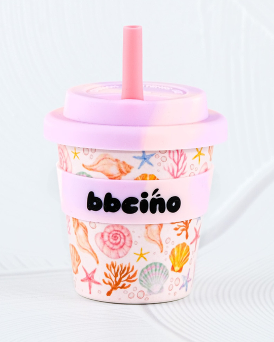 A close-up showing the soft textures and quality craftsmanship of the Shell, YEAH! Babycino Cup - 120ml (STRAW INCLUDED).