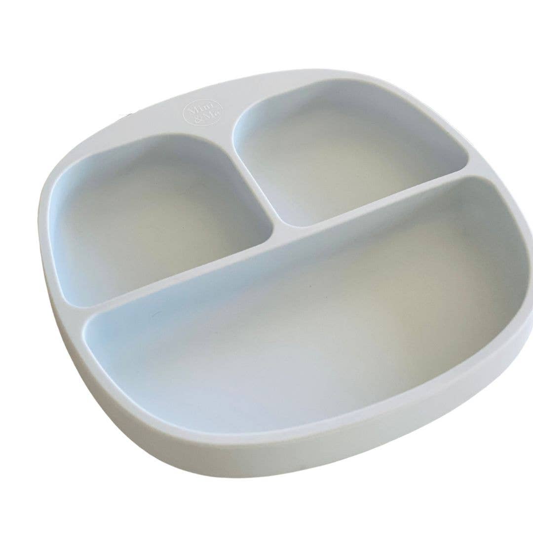 Mini & Me Divider Plate in kale-green, ice-blue and almond - alternate angle view
