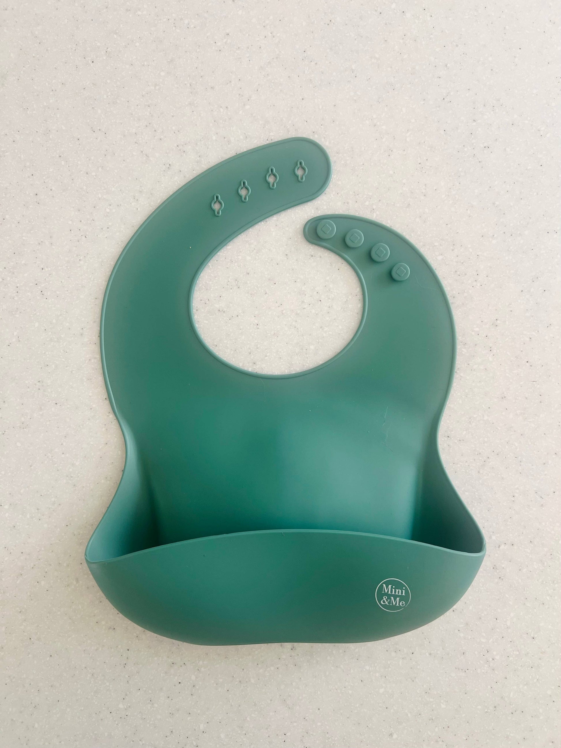 Mini & Me Bib in almond, ice-blue and kale-green - alternate angle view
