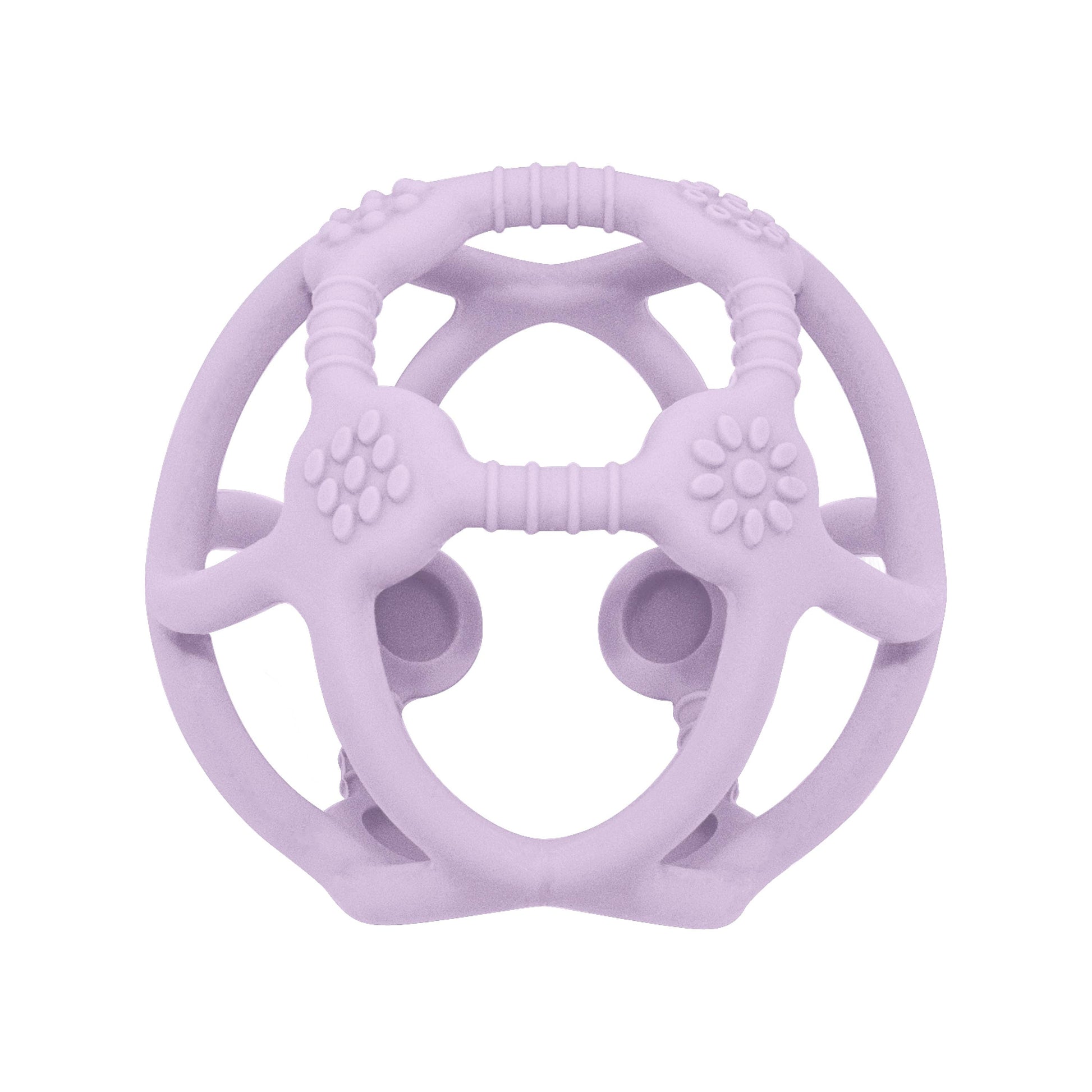 A beautiful lifestyle shot of Playground Silicone Teething Ball - Light Purple by Living Textiles in a home setting.