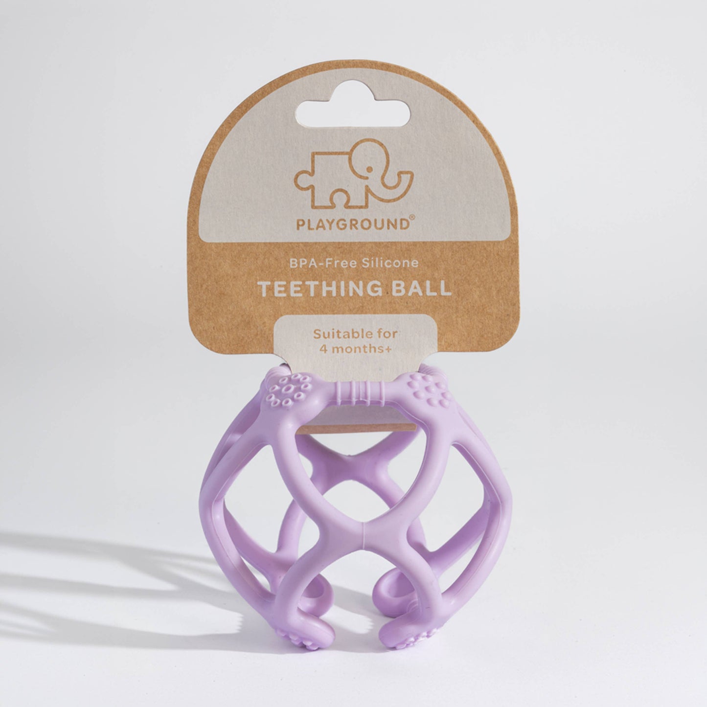 A close-up showing the soft textures and quality craftsmanship of the Playground Silicone Teething Ball - Light Purple.
