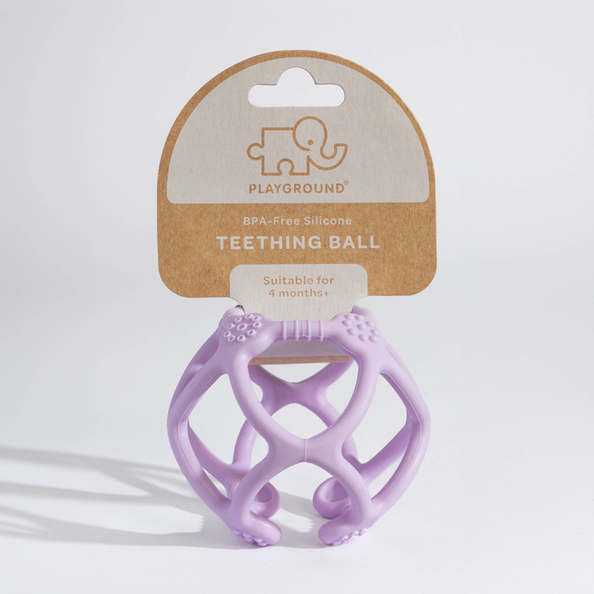 A close-up showing the soft textures and quality craftsmanship of the Playground Silicone Teething Ball - Light Purple.