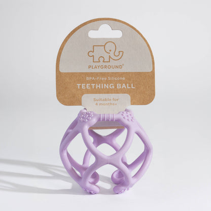 A close-up showing the soft textures and quality craftsmanship of the Playground Silicone Teething Ball - Light Purple.