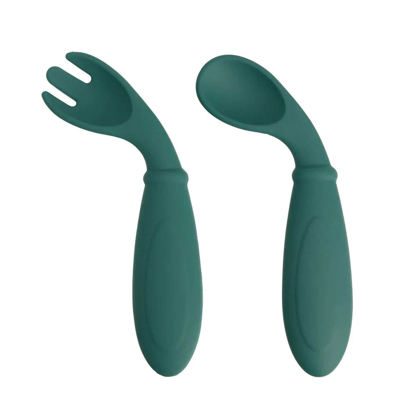 Baby spoon and fork set showing lightweight easy-grip design