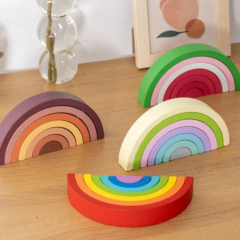 Wooden rainbow arch bridge building blocks - Montessori toy for toddlers