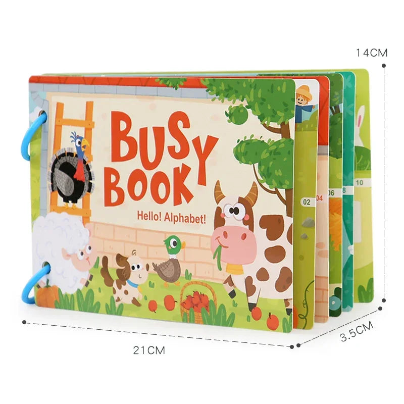 Toddler busy book showing paste and match educational games
