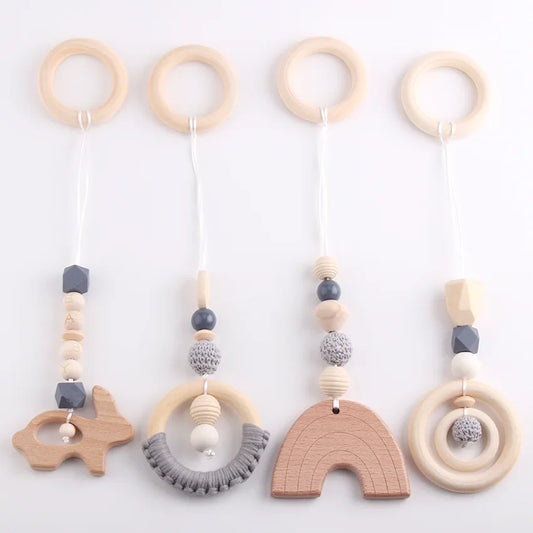 Baby play gym beads - 4-piece wooden toy set for newborns
