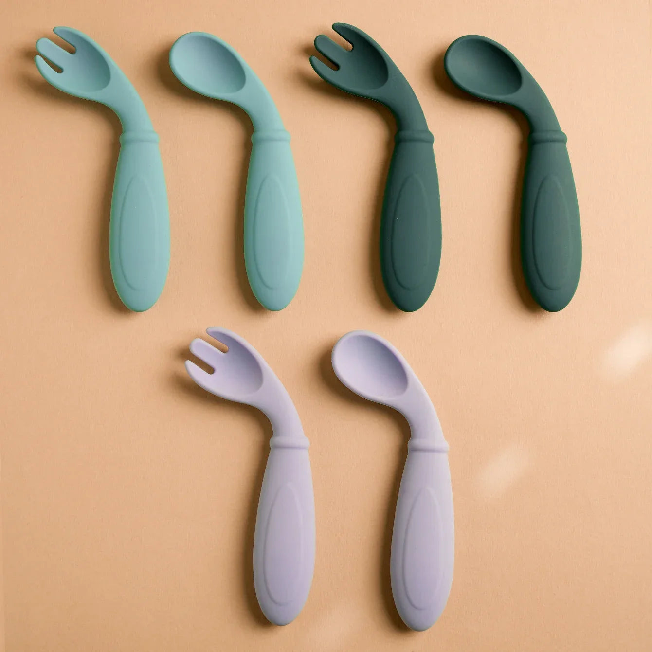 Silicone baby spoon and fork set - BPA-free self-feeding utensils 2-pack