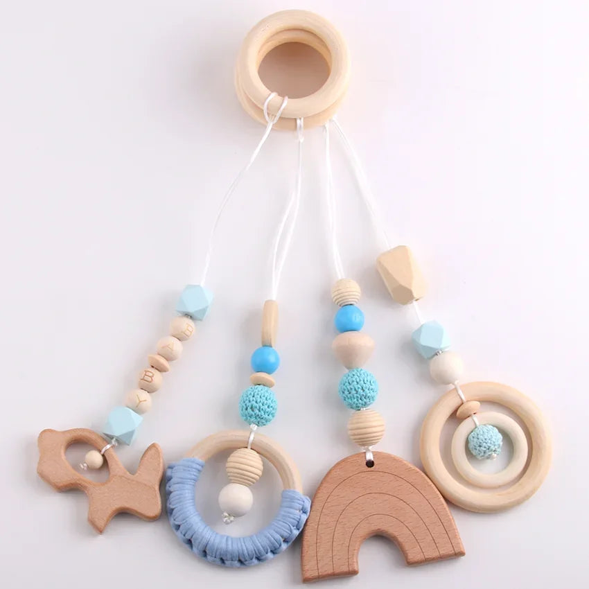 Play gym accessories - wooden beads and teething ring set