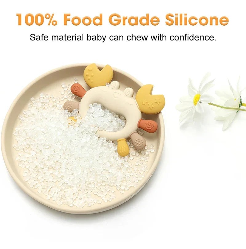 Purple crab teether showing soft gentle texture for babies 0-24M