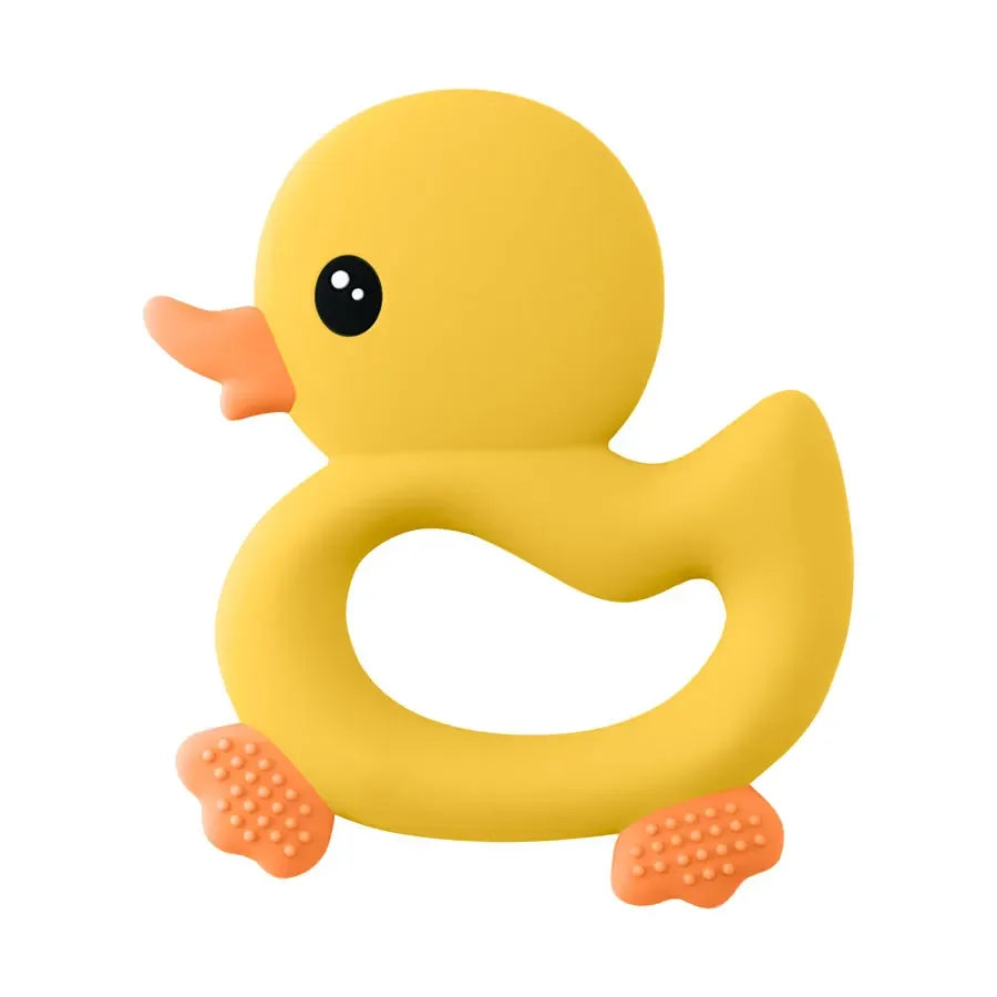 Duck-shaped teether demonstrating safe chewing surfaces for babies