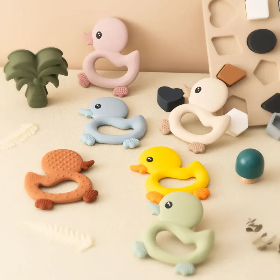 Silicone duck teether with easy-grip design for little hands