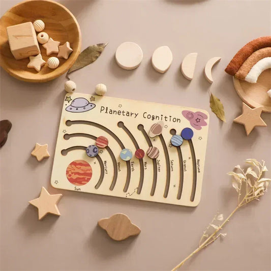 Wooden star and moon puzzle - 3D celestial shape sorter for babies