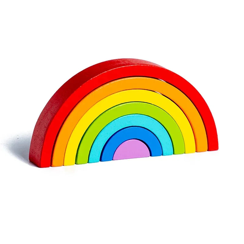 Rainbow wooden building blocks - safe smooth edges for toddlers