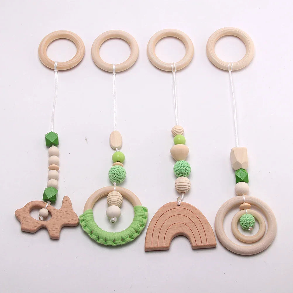 Natural wood play gym accessories for newborns - sensory development