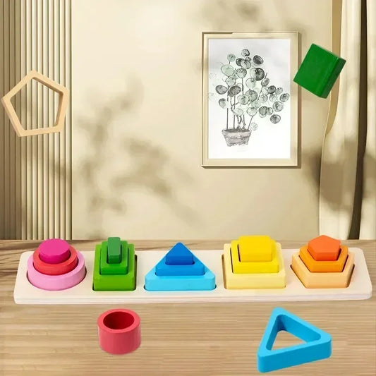 Montessori shape sorter with geometric pieces - develops color recognition