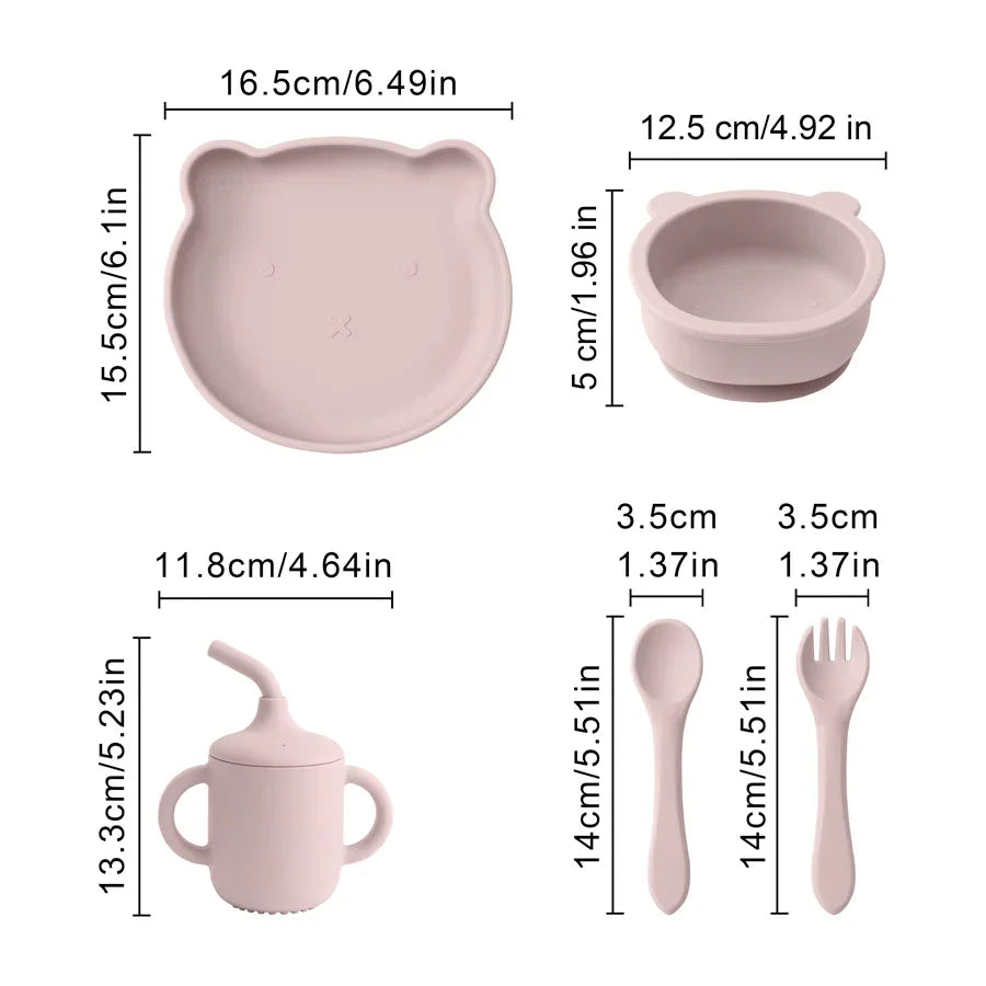 Silicone plate and bowl with strong suction bases - stays put