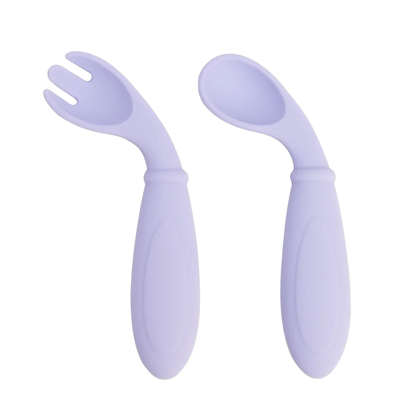 Silicone feeding utensils in multiple color options - pink, blue, green