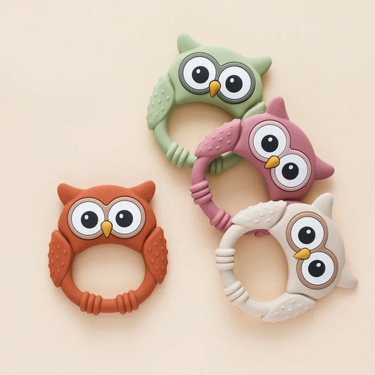 Owl-shaped silicone teether with rattle - food-grade baby toy
