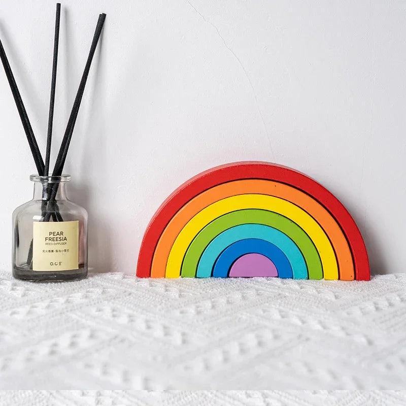 Rainbow building blocks showing graduated sizes for stacking