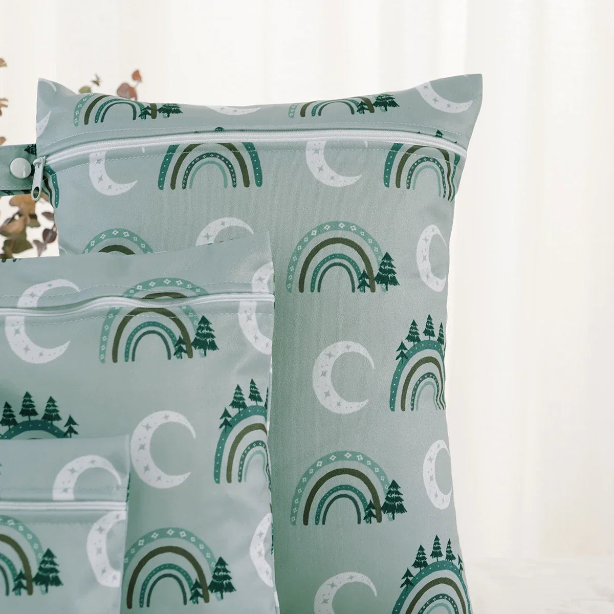 Wet bag 3-pack showing waterproof lining and secure zippers