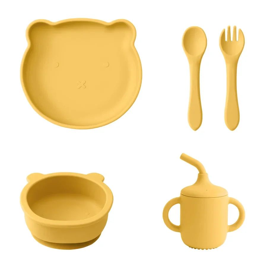 Silicone feeding set color options for toddlers - pink, blue, green