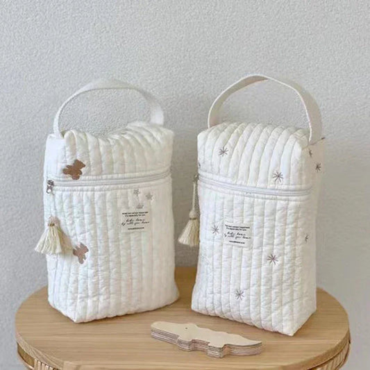 Quilted nappy caddy organiser - portable baby storage bag with compartments