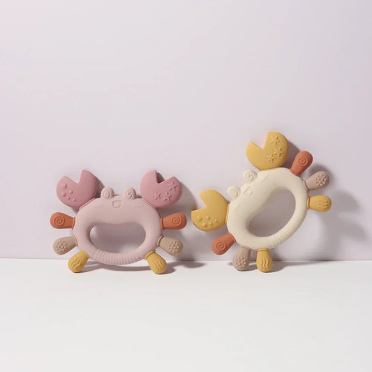 Close-up of crab teether showing textured surface for gum relief