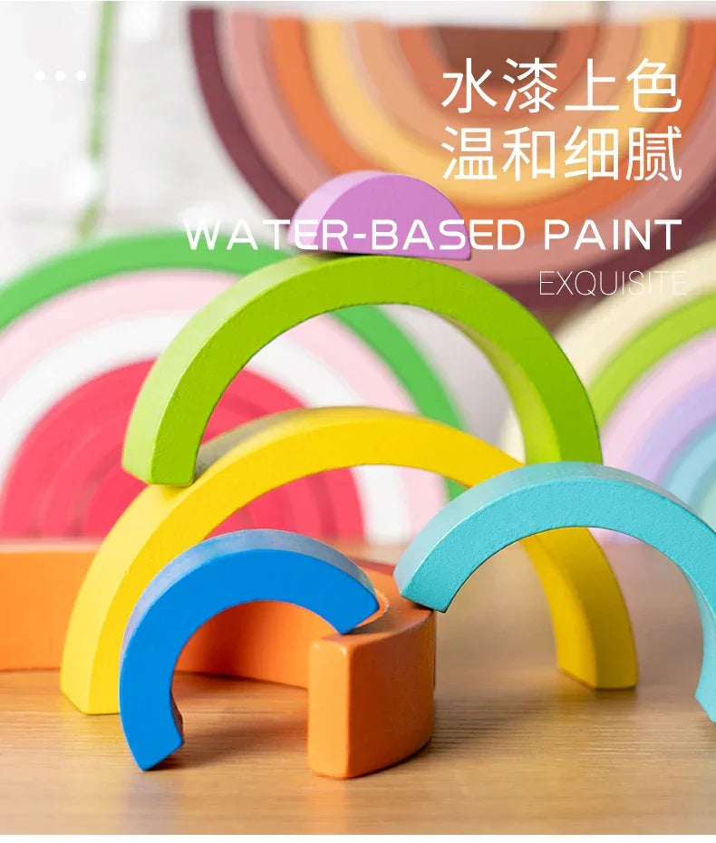 Rainbow bridge blocks demonstrating open-ended play possibilities