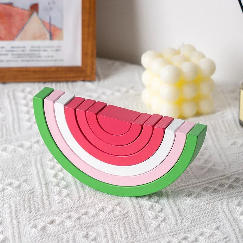 Wooden arch bridge toy for toddlers - creative construction play