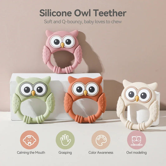 Owl teether showing textured surface and easy-grip wings for babies