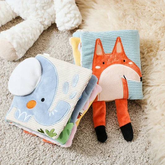 Soft sensory cloth book with baby mirror - activity book for newborns