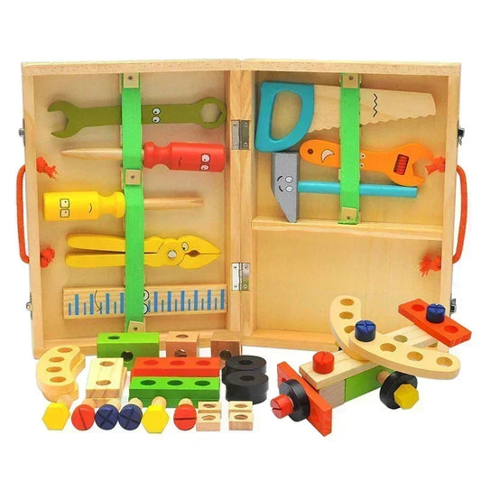 Wooden tool box set - Montessori pretend play carpenter kit for kids