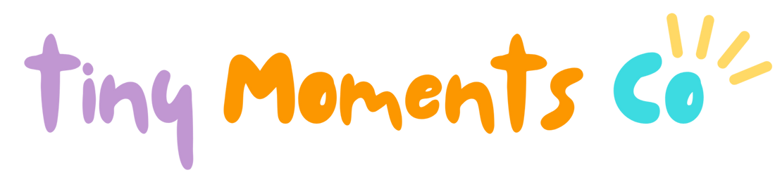 Colorful logo of 'tiny Moments Co' on a white background